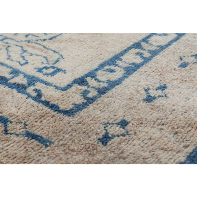 Indian Authentic North Indian Navy Blue, Beige Handmade Wool Rug For Sale - Image 3 of 5