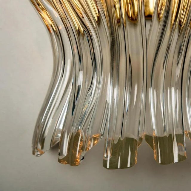Gold Murano Glass and Gilt Brass Sconces in the style of Venini, Italy, 1970s, Set of 2 For Sale - Image 8 of 10