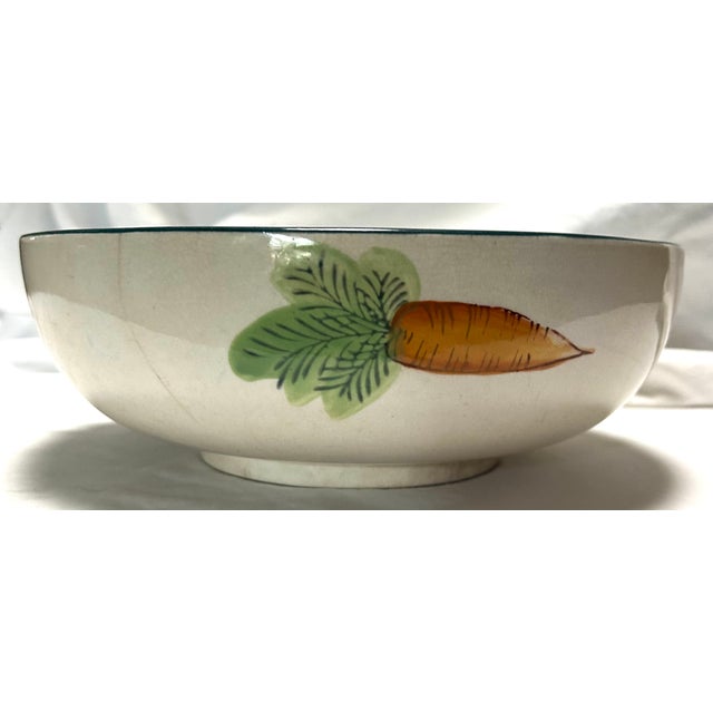 Ceramic Vintage French Country Hand Painted Folk Art Vegetable Serving Bowl For Sale - Image 7 of 8