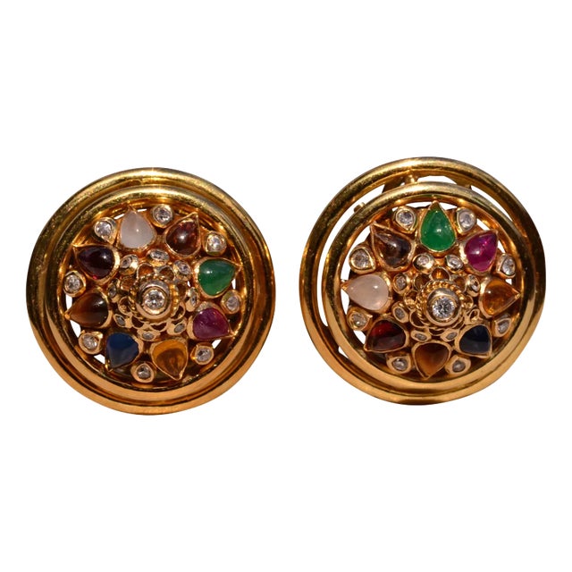 The Karratha: Ladies Signed Multi-Gem Princess Earrings, 2 Pieces For Sale