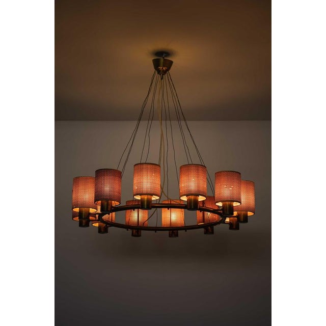 Scandinavian Modern Ceiling Lamp in Brass and Cane by Hans Bergström, 1940s For Sale - Image 11 of 13