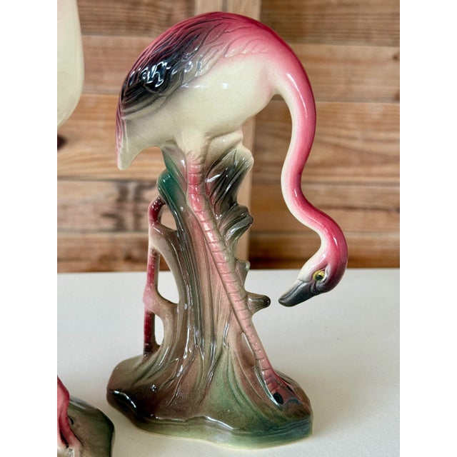 Mid-20th Century Ceramic Coastal Flamingo Figurines – Set of Two For Sale - Image 4 of 12