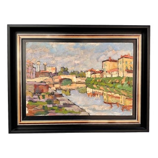 Marcel Gilly, Cityscape, 1949, Oil on Board For Sale
