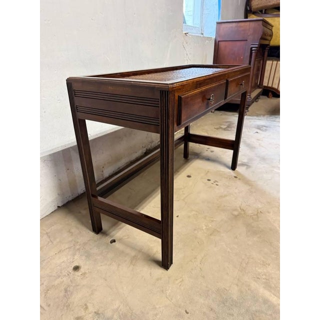Vintage Chinioiserie Style Glass Rattan Top 2 Tier Console Table Desk For Sale - Image 4 of 14