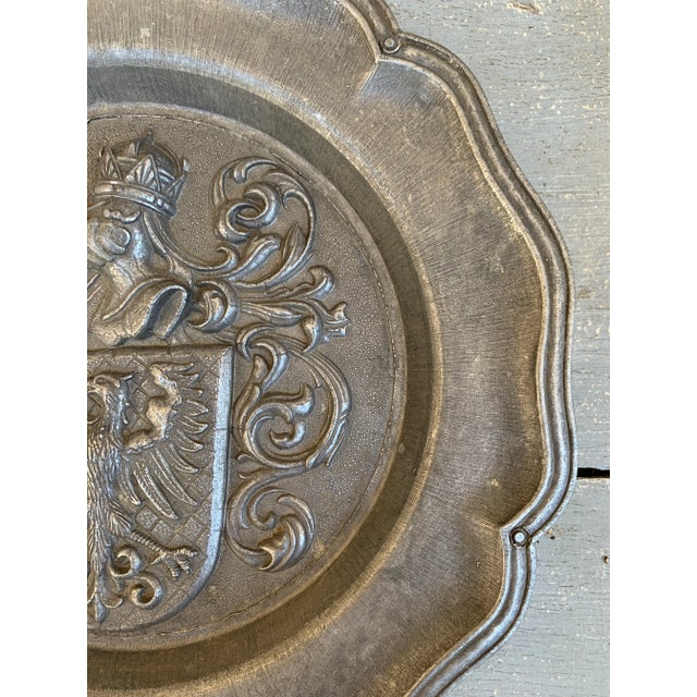 Vintage German Coat of Arms Heraldry Pewter Wall Plate For Sale - Image 4 of 5