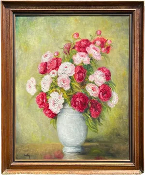 Marie-Madeleine De Rasky, Peonies in a White Chinese Vase, Oil