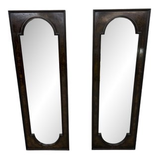 Vintage Mastercraft Burled Wood Rectangular Wall Mirrors - Set of 2 For Sale