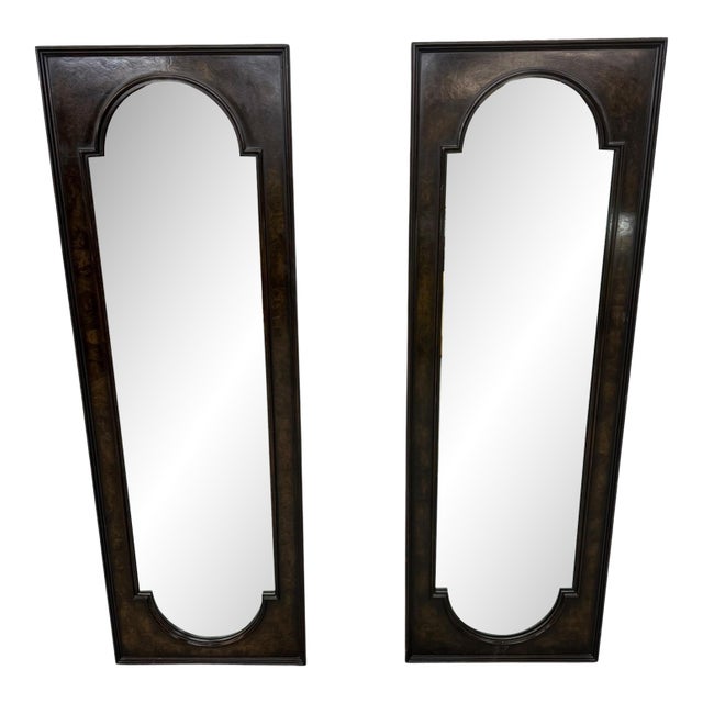 Vintage Mastercraft Burled Wood Rectangular Wall Mirrors - Set of 2 For Sale