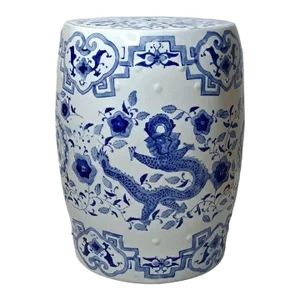 Vintage Chinoiserie Porcelain Drum Garden Stool/Side Table with Dragon & Phoenix
