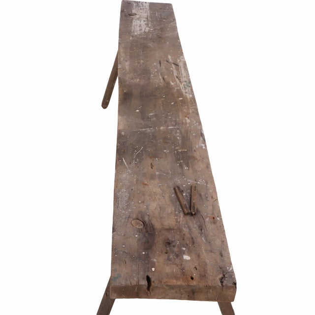 Early 20th Century Primitive Workbench Table, Solid Wood – 113.5″ For Sale - Image 4 of 7