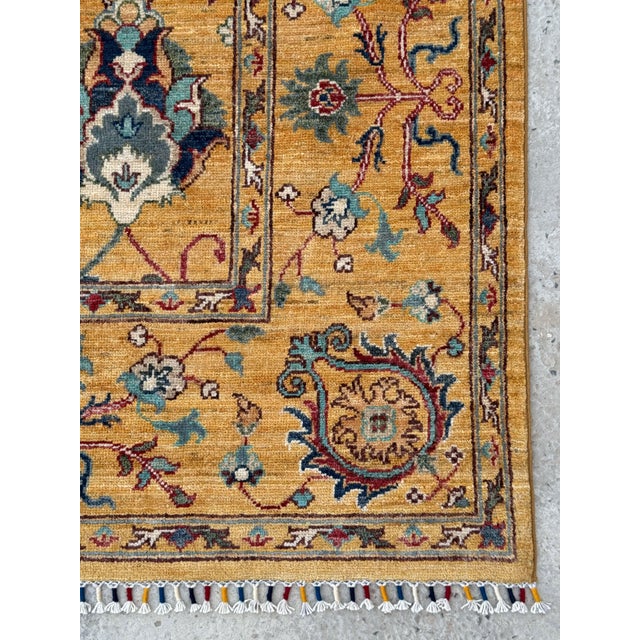 Transitional Saffron Sultanabad Design Area Rug, Hand-Knotted Wool, 8x10, Gold & Teal For Sale - Image 3 of 12