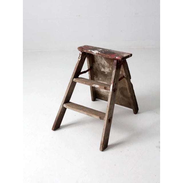 Shabby Chic Vintage Rustic Wooden Step Ladder For Sale - Image 3 of 12