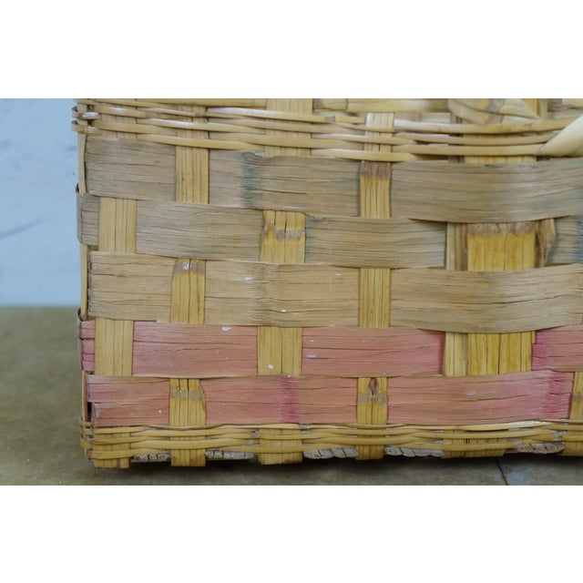 Vintage Woven Wicker Rattan Country Farmhouse Lidded Storage Basket 14" For Sale - Image 10 of 14