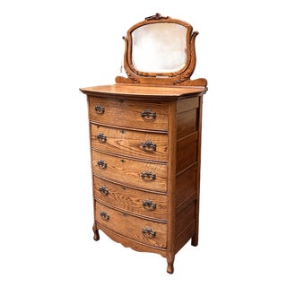 American Antique Golden Oak Dressing Chest With Shaving Mirror c.1880 For Sale