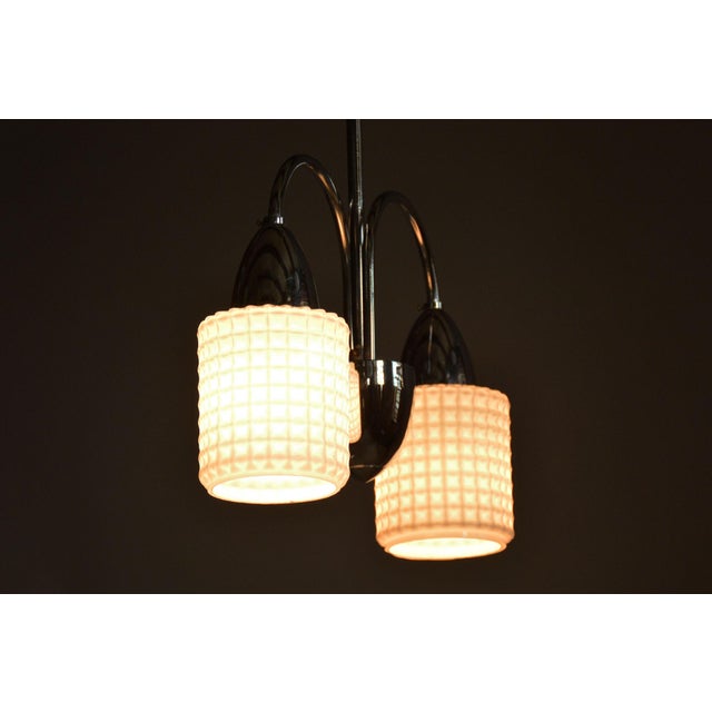 Mid-Century Chandelier in Chrome, Steel and Opaline Glass, Czech, 1960s For Sale - Image 11 of 12