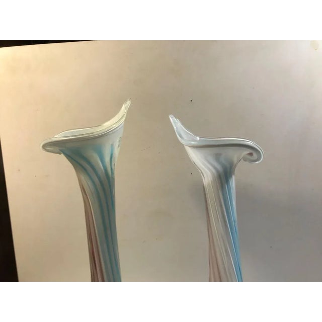 Blue Pink, Blue and White Twisted Murano Glass Vases, 1940s, Set of 2 For Sale - Image 8 of 11