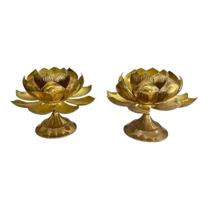 Large Pair Brass Lotus Flower Candleholders Feldman