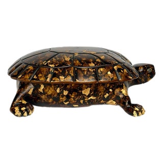 1990s Sculptural Wood & Tortoiseshell Lacquer Turtle Box For Sale