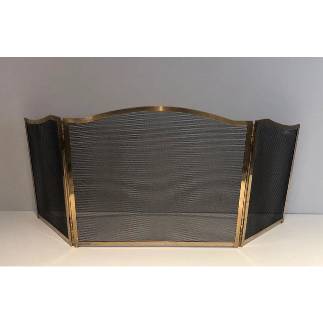 Neoclassical Circa 1970 French Neoclassical Style Brass Fireplace Screen For Sale - Image 3 of 13