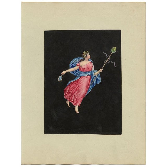 An original early 19th-century gouache painting, Circle of Michelangelo Maestri, Bacchante Dancer Pompeii Fresco.A...