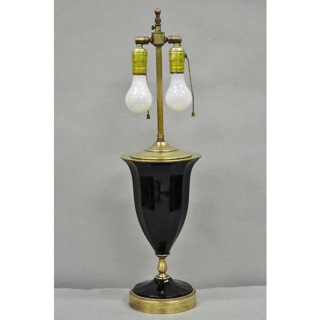 Antique French Neoclassical Black Faceted Opalene Glass Urn Brass Table Lamp For Sale - Image 13 of 13