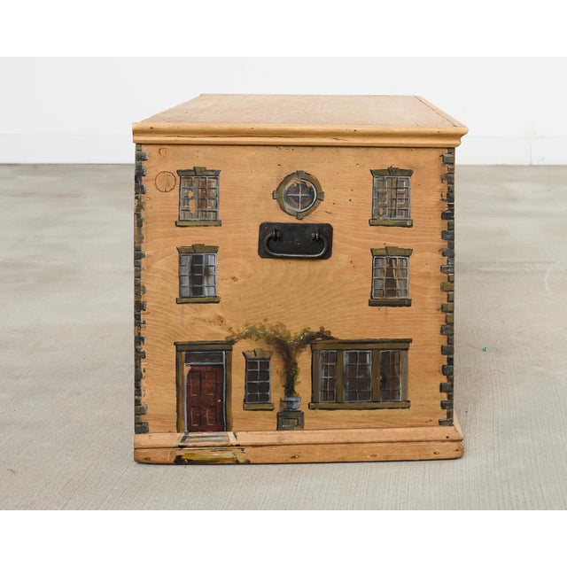 Camel Country English Painted Pine Trunk With Georgian House Facade For Sale - Image 8 of 18