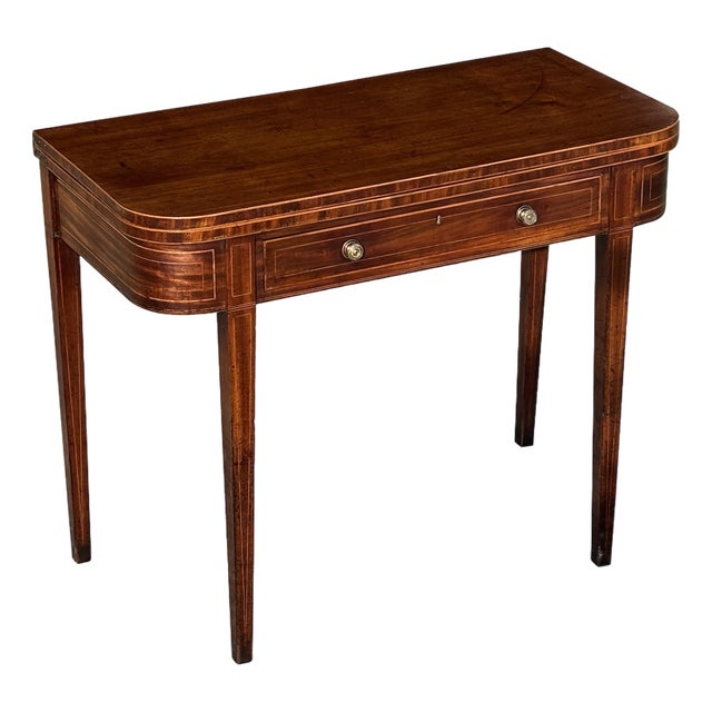 Antique George III Mahogany Inlaid Fold-Over Tea Table, 1780 For Sale