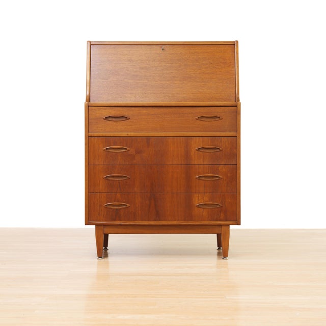 Jentique Mid Century Teak Secretary Desk Attributed Jentique Furniture For Sale - Image 4 of 13
