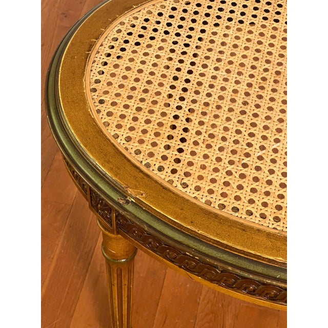 French Louis XVI Style Tabouret Stool With Cane Top and Green Painted Accents, Early 20th C. For Sale - Image 10 of 18