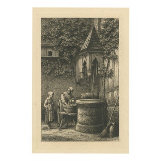 Armand Queyroy, Courtyard Well with Washerwoman and Girl, 1875, Etching For Sale