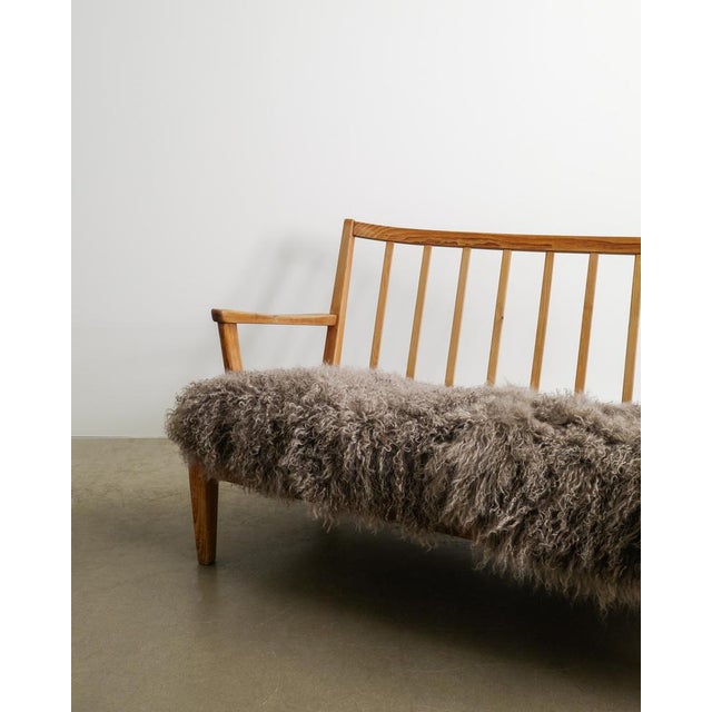 Wood Early Swedish Mid-Century Wooden Pine Two Seater Sofa With Sheepskin by Carl Malmsten, 1940s For Sale - Image 7 of 9
