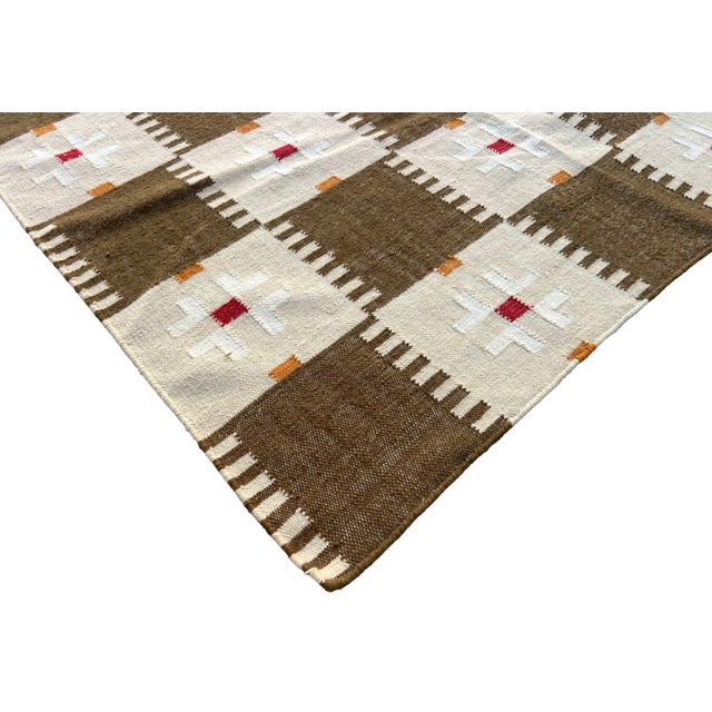 Not Yet Made - Made To Order Handmade New Zealand Wool Dhurrie, Brown and Cream Geometric Rug- 8'x10' For Sale - Image 5 of 16
