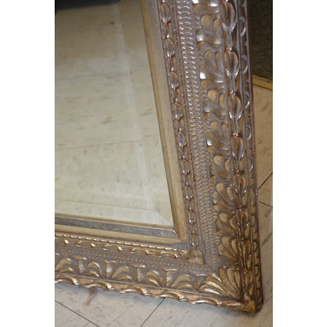 Shabby Chic Ornate Plaster / Wood Silver W/ Gold Wash Rectangular Wall or Mantel Mirror For Sale - Image 3 of 18