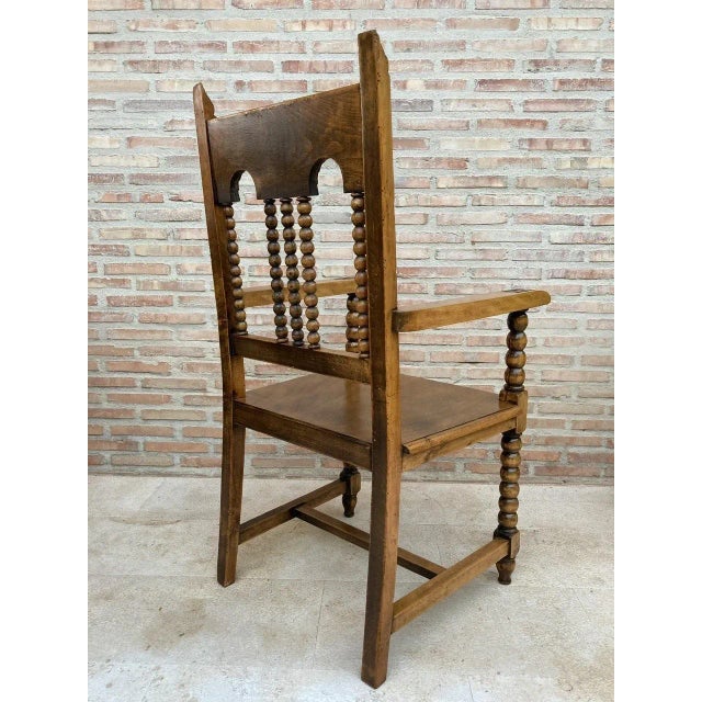 19th-Century French Carved Oak Turned Wood Armchair For Sale - Image 10 of 12
