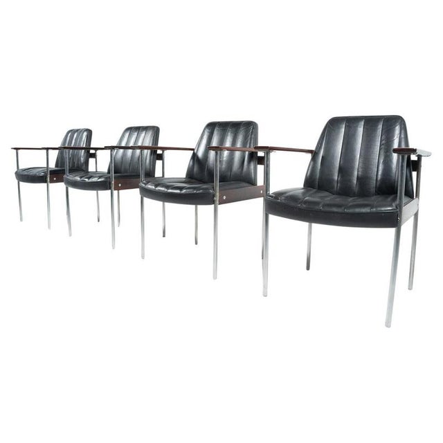 Metal Mid-Century Modern Model 1001 Armchairs attributed to Sven Ivar Dysthe for Dokka M, 1960, Set of 4 For Sale - Image 7 of 7