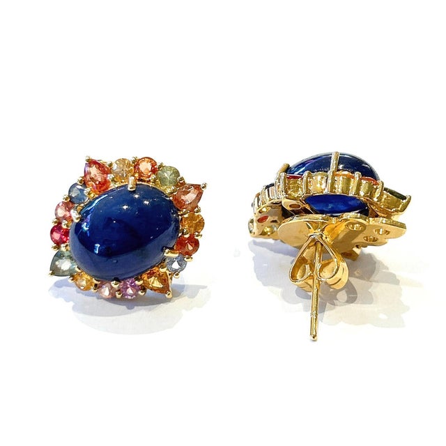 Blue Bochic “Capri” Vintage Sapphire & Multi Tourmaline Earrings Set In 18K Gold & Silver For Sale - Image 8 of 9