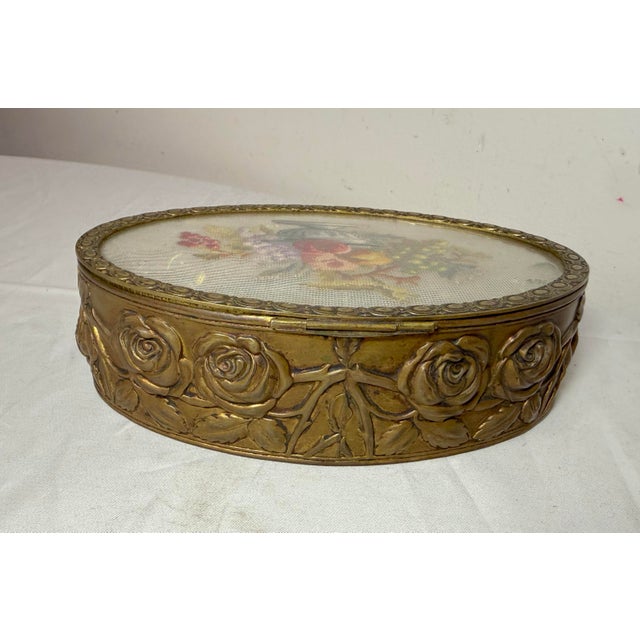 19th Century Antique 1800's French Handmade Micro Petit Point Bronze Dresser Jewelry Box Jar For Sale - Image 5 of 11