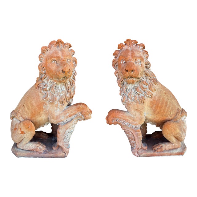 Pair of Italian Terracotta Lions For Sale