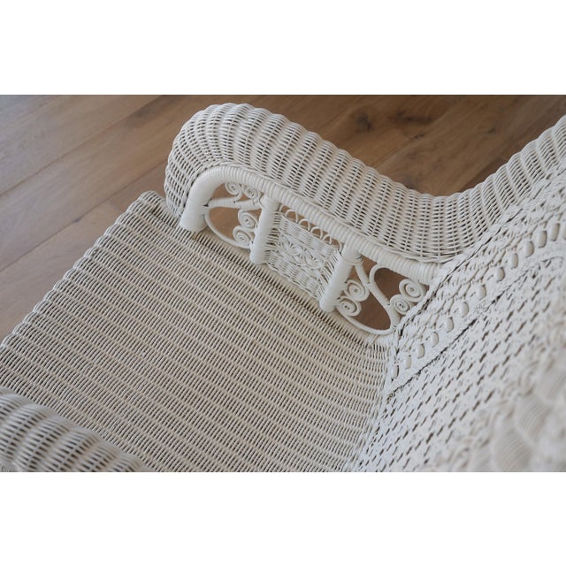 Vintage 70s Victoria Style White Wicker Rattan Glider Rocking Peacock Lounge Chair For Sale - Image 13 of 18