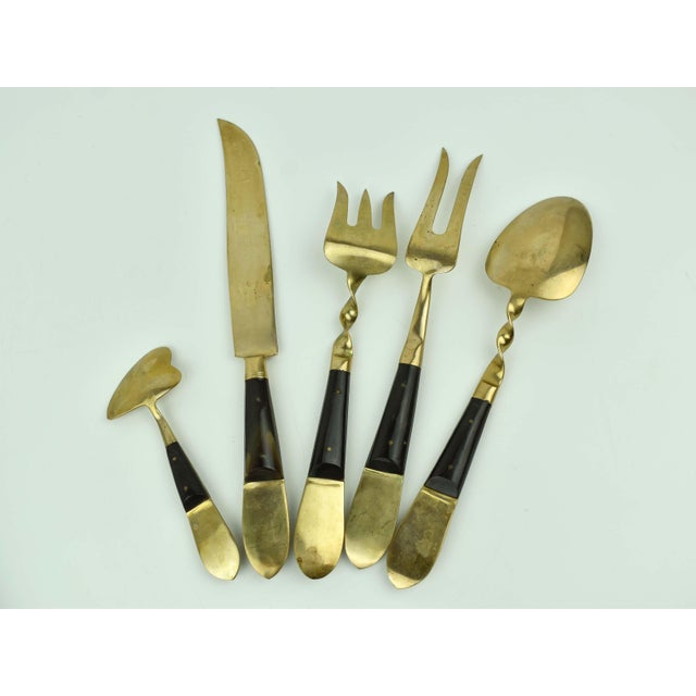 Mid 20th Century Siam Brass Serving Flatware Set With Horn Handle Set in Original Box - 29 Pieces For Sale - Image 6 of 12