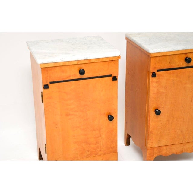 Antique Swedish Satin Birch Bedside Cabinets with Marble Tops, 1890s, Set of 2 For Sale - Image 9 of 11