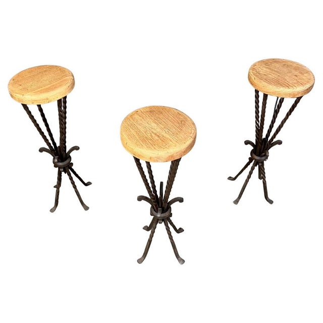 Vintage French Wrought Iron Bar Stools, 1960s, Set of 3 For Sale - Image 13 of 13