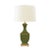 New special order item. Not vintage or pre-owned. Handpainted Tole table lamp in olive with gold details and cream silk...
