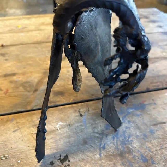 Brutalist hand forged bison sculpture. Kinetic sculpted from forged steel. Beautiful gun blue black heat patina. the...