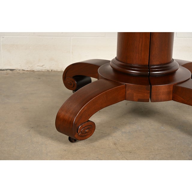 R. J. Horner Style Monumental Antique American Empire Mahogany Split Pedestal Extension Dining Table With Eight Leaves, Newly Refinished For Sale - Image 13 of 14