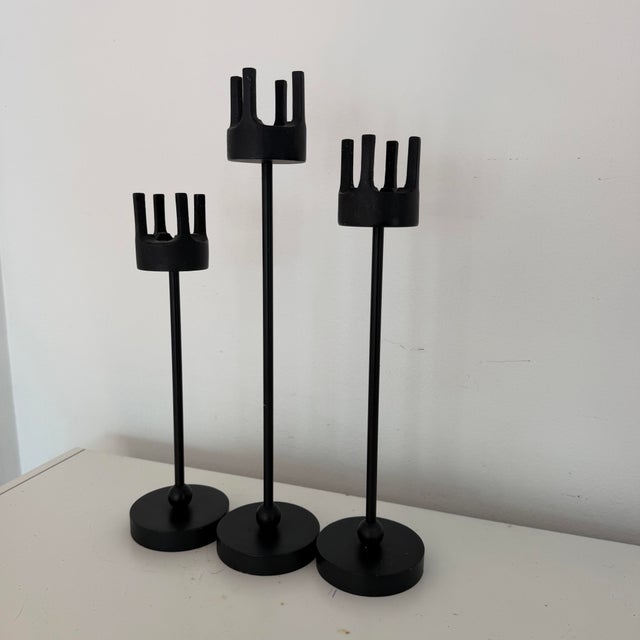 Black Vintage MCM Candlestick Holders by Van Keppel-Green, Set of Three. Cast Iron Brutalist Style For Sale - Image 8 of 10