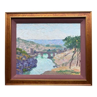 Antique Jehan Berjonneau “Toledo” Italian City View in Oil, Framed For Sale
