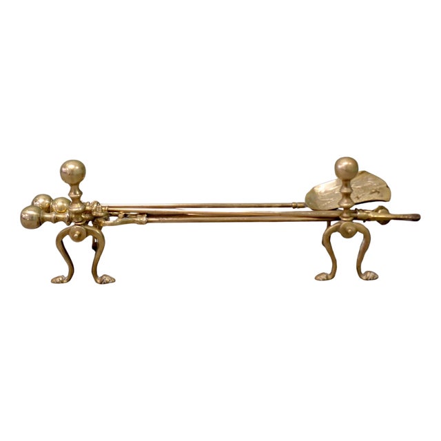 Gothic Fireside Tools on Andiron Rests, Set of 5 For Sale