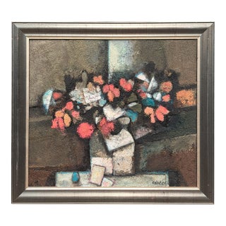 David Adickes "Large Bouquet" Modern Abstract Red, Blue, & Gray Floral Still Life Painting, 2008 For Sale