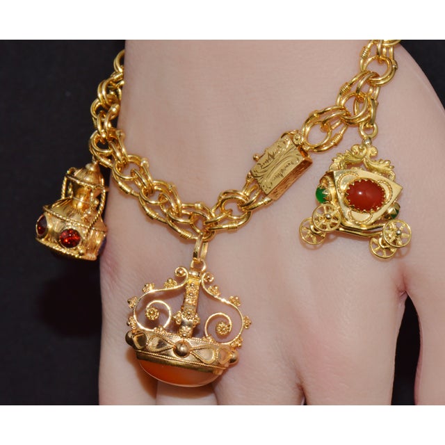 Gold Vintage Portuguese Italian Solid 19.2k & 18k Gold Etruscan Revival Multigem Fob Charm Bracelet For Sale - Image 8 of 15